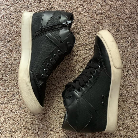 black platform wedge sneakers